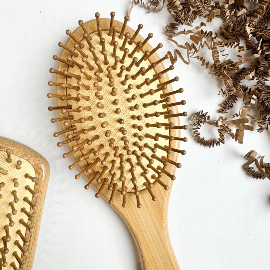 Bamboo Paddle Hair Brush | Eco - Friendly Wooden Hairbrush – Hair Brush on Brown Living™. SKU: hairbrushoval. Img 4.