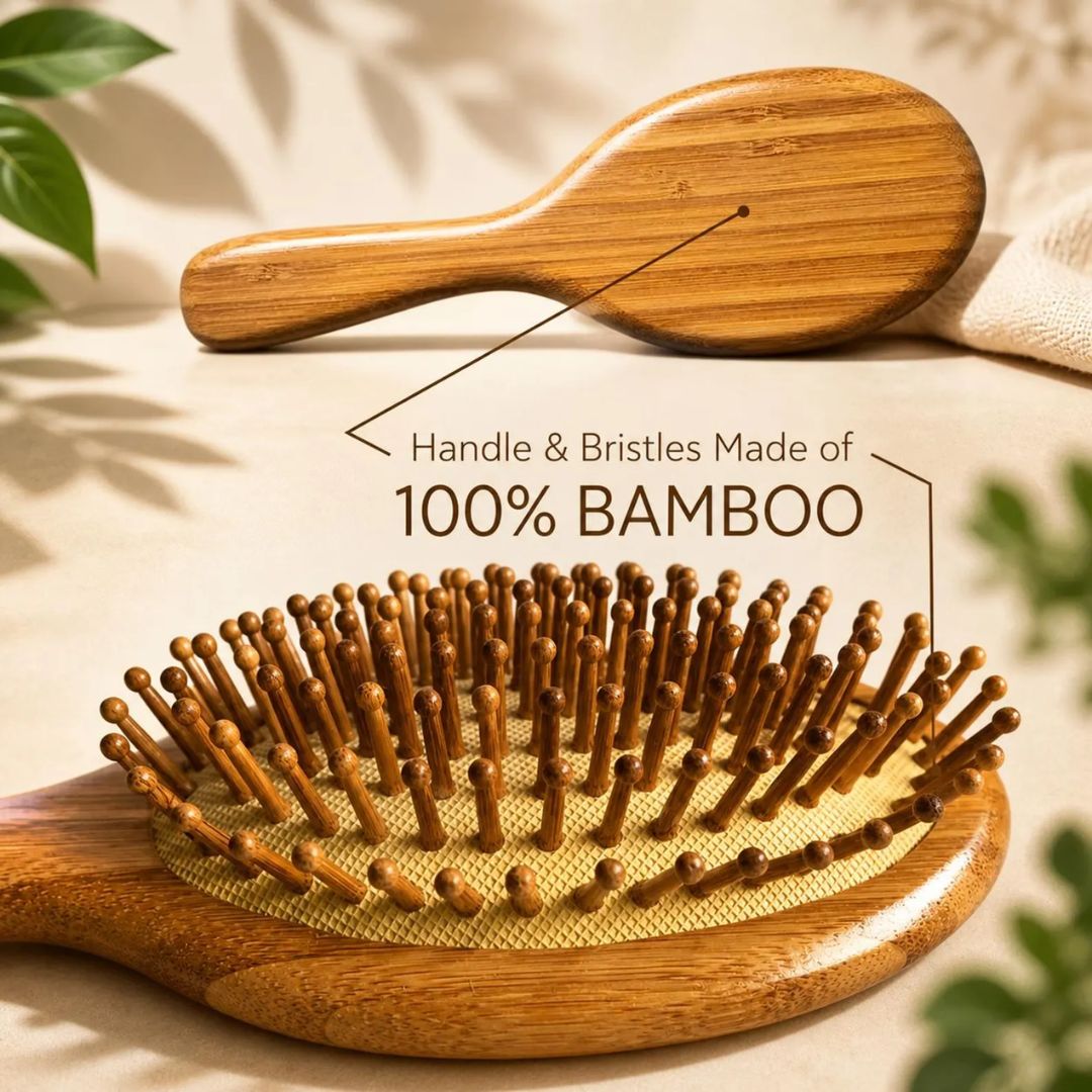 Bamboo Paddle Hair Brush | Eco - Friendly Wooden Hairbrush – Hair Brush on Brown Living™. SKU: hairbrushoval. Img 2.