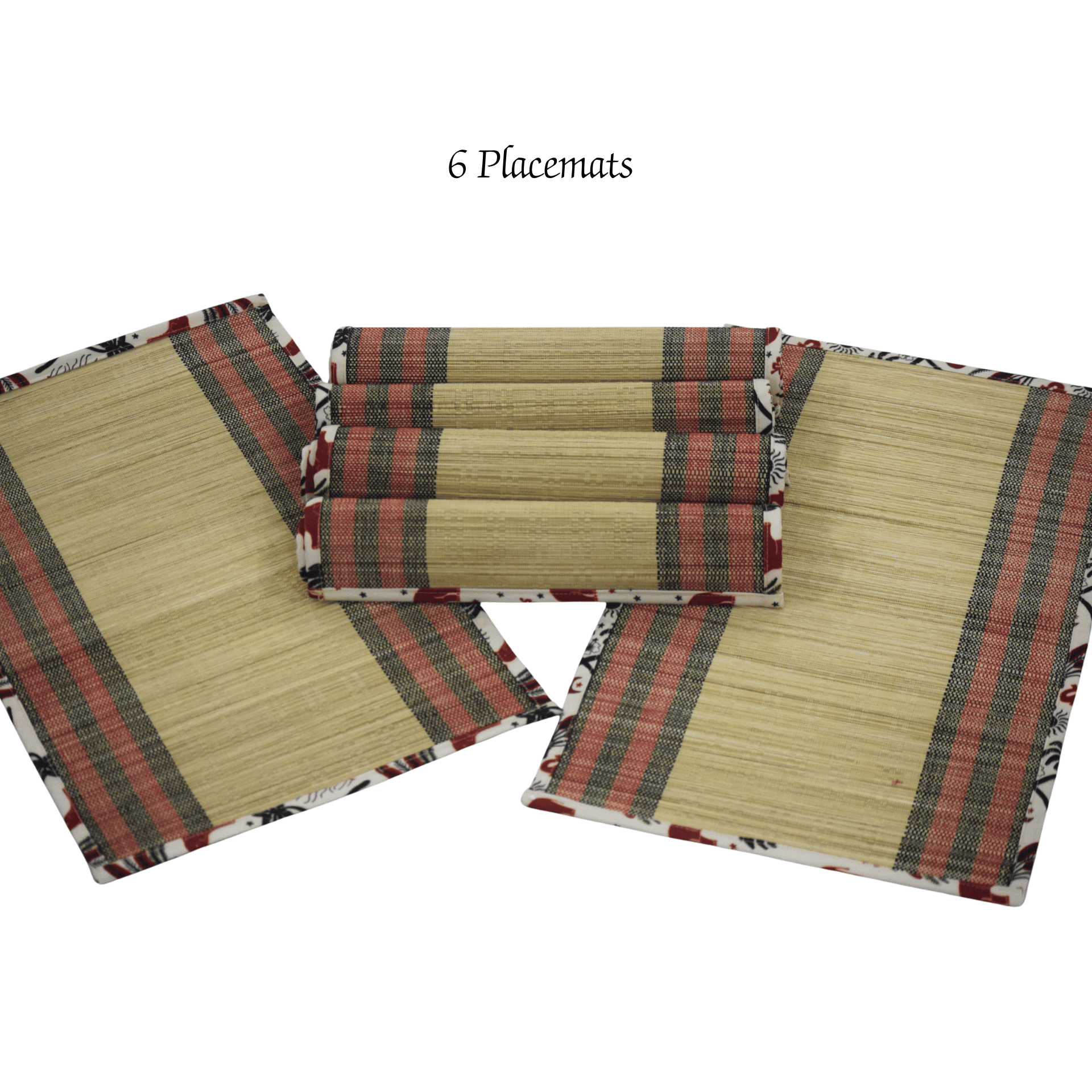 Bamboo Placemats – Elephant Print Canvas Edge – Table Linens on Brown Living™. SKU: SK-BPM-NBG-06-CEP. Img 8.