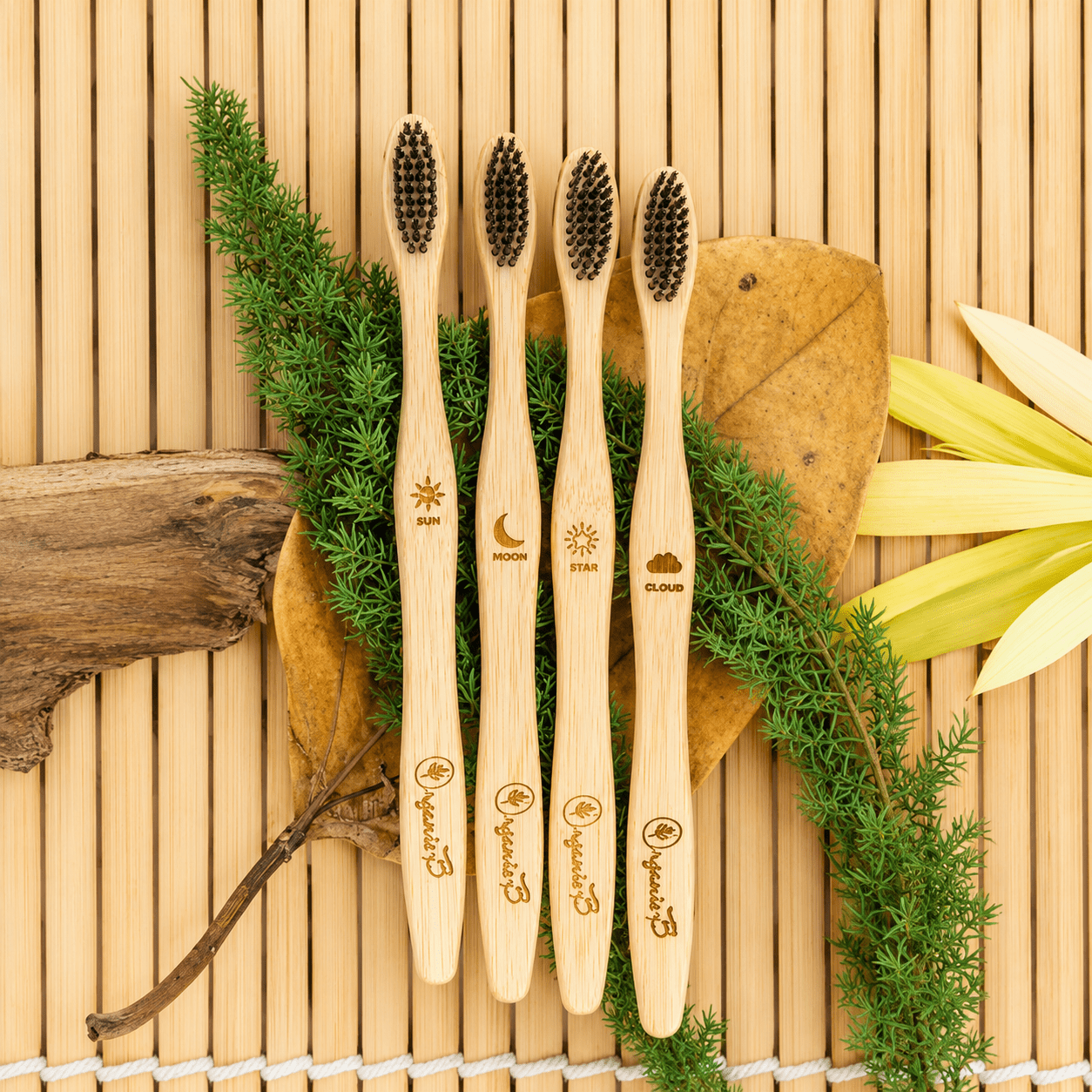 Bamboo Toothbrush Charcoal Infused Bristles - Pack of 4 – Tooth Brush on Brown Living™. SKU: 192-06627. Img 1.