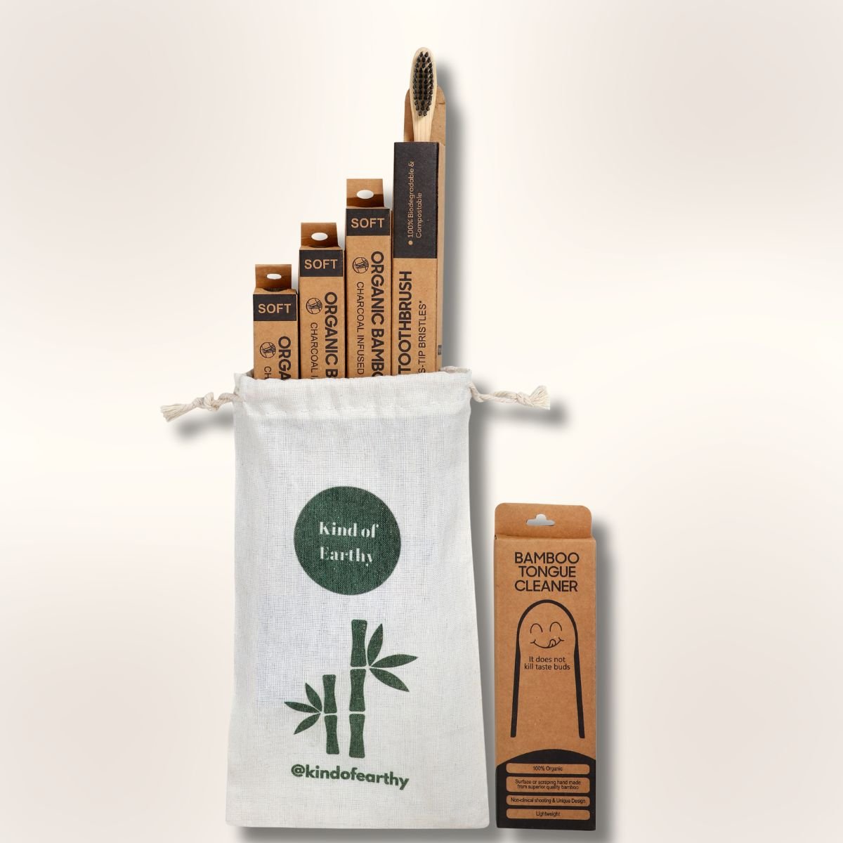 Bamboo Toothbrush Pack of 4 for Adults | With Bamboo Tongue Cleaner – Tooth Brush on Brown Living™. SKU: KOE-016-AD. Img 3.