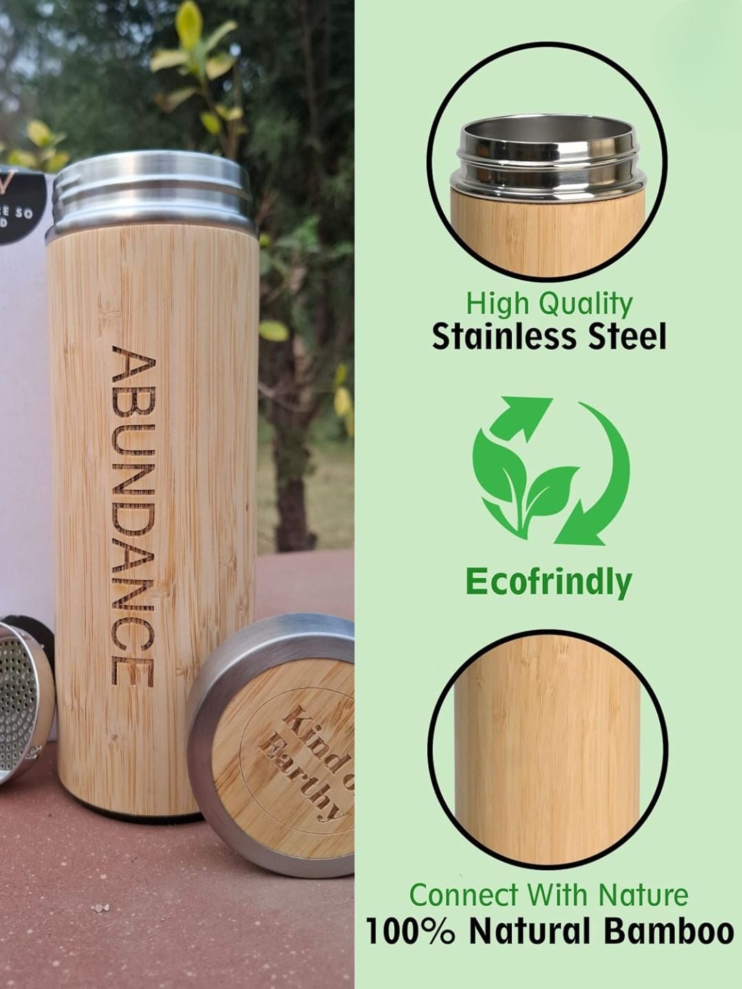 Bamboo Water Bottle with Mindful Words – Bottles & Sippers on Brown Living™. SKU: KOE022-BT-KC. Img 6.