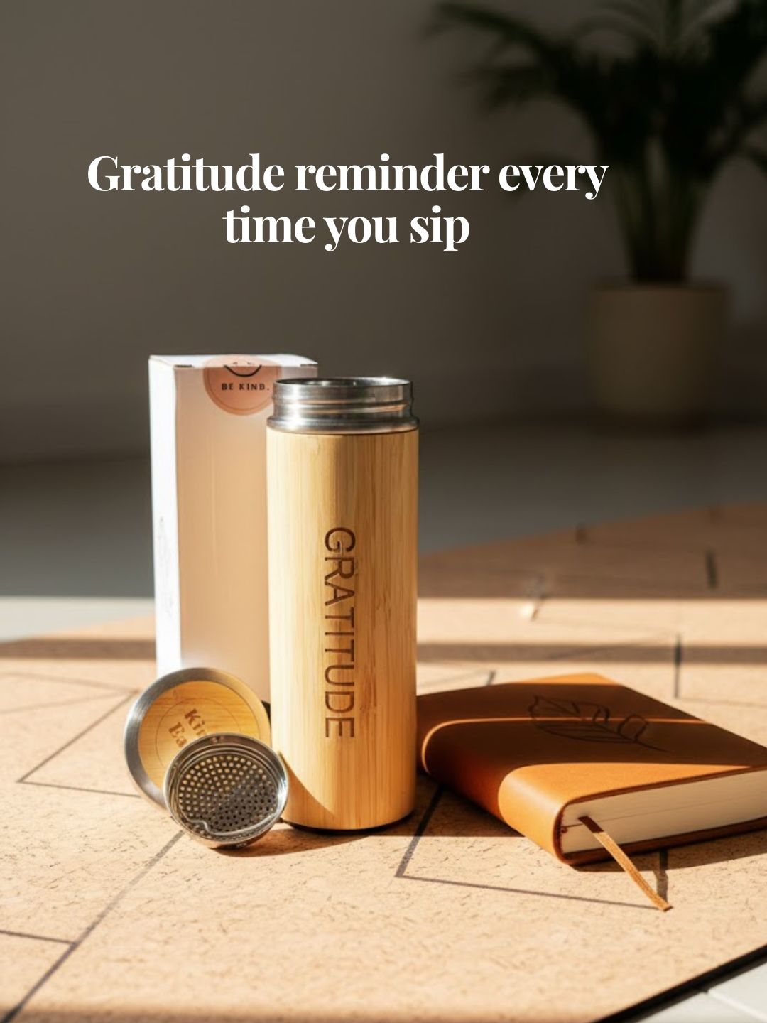 Bamboo Water Bottle with Mindful Words – Bottles & Sippers on Brown Living™. SKU: KOE022-BT-KC. Img 9.