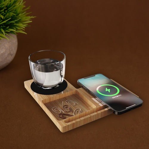 Bamboo Willow 3.0 15W Wireless Charger With Warmer & Phone Holder – Desk Accessories on Brown Living™. SKU: MT549W. Img 1.