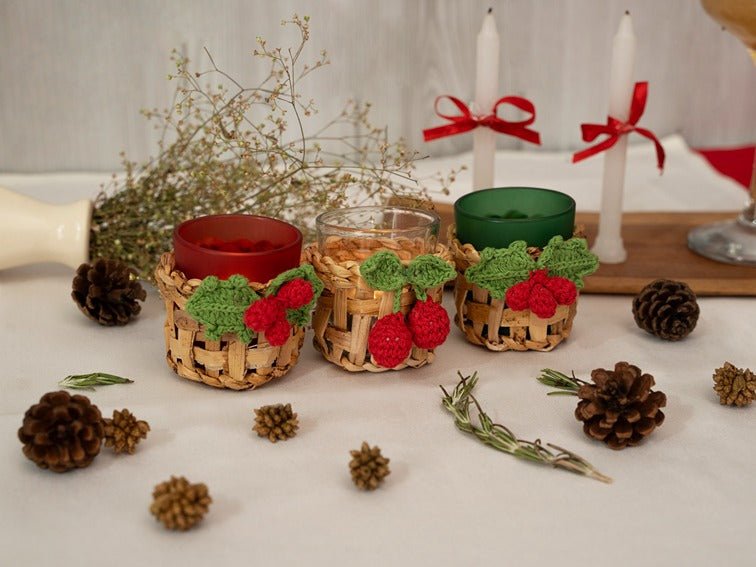 Banana Bark & Crochet Joy Tea Light Holder | Set of 3 – Home Decor on Brown Living™. SKU: TL-1050. Img 1.