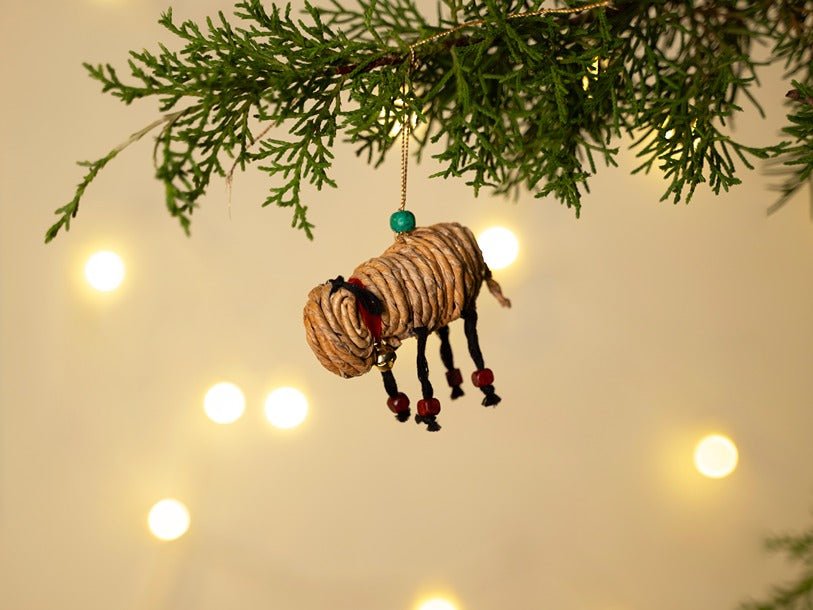 Banana Rope Sheep Hanging –Handcrafted Eco - Friendly Christmas Ornament – Home Decor on Brown Living™. SKU: HG-1034. Img 7.