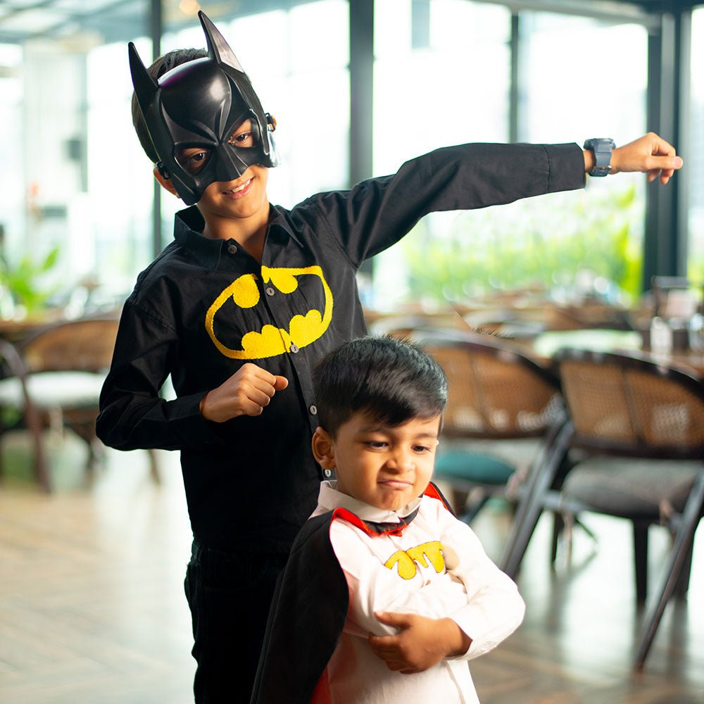 Bat Superhero Chest Icon Embroidered Organic Cotton Shirt – Kids Shirts on Brown Living™. SKU: BSC - 01. Img 8.