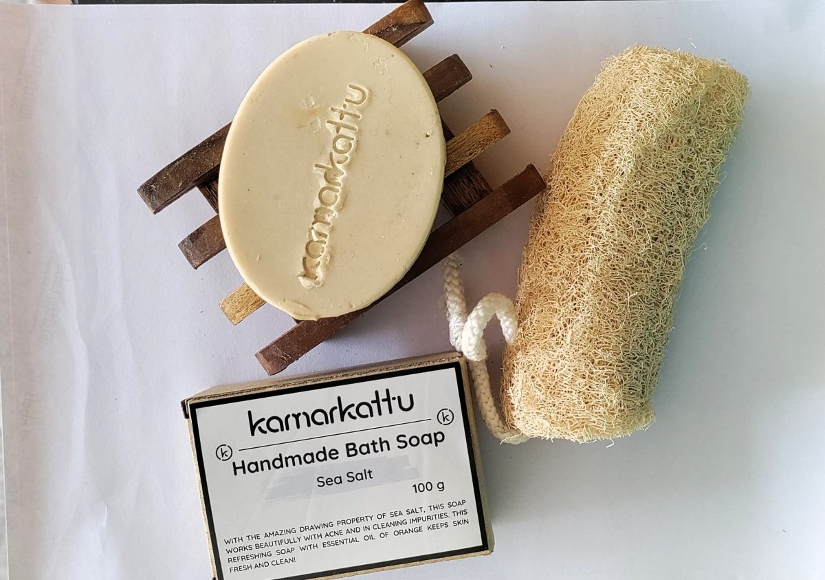 Bath Soap Combo - Activated Charcoal, Lemon, Tulasi & Citrus Vanilla – Body Soap by Kamarkattu Ecostore available on Brown Living™. Seasalt Soap - Pack Of 2 With Soap Dish. SKU: seasalt2withall. Img 10.