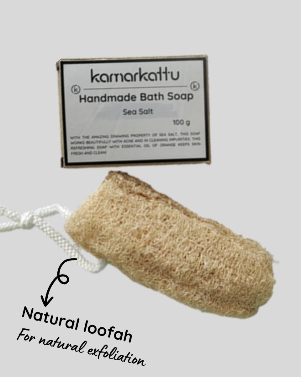 Bath Soap Combo - Activated Charcoal, Lemon, Tulasi & Citrus Vanilla – Body Soap by Kamarkattu Ecostore available on Brown Living™. Seasalt Soap - Pack Of 2 Without Soap Dish. SKU: seasalt2withloofah. Img 9.