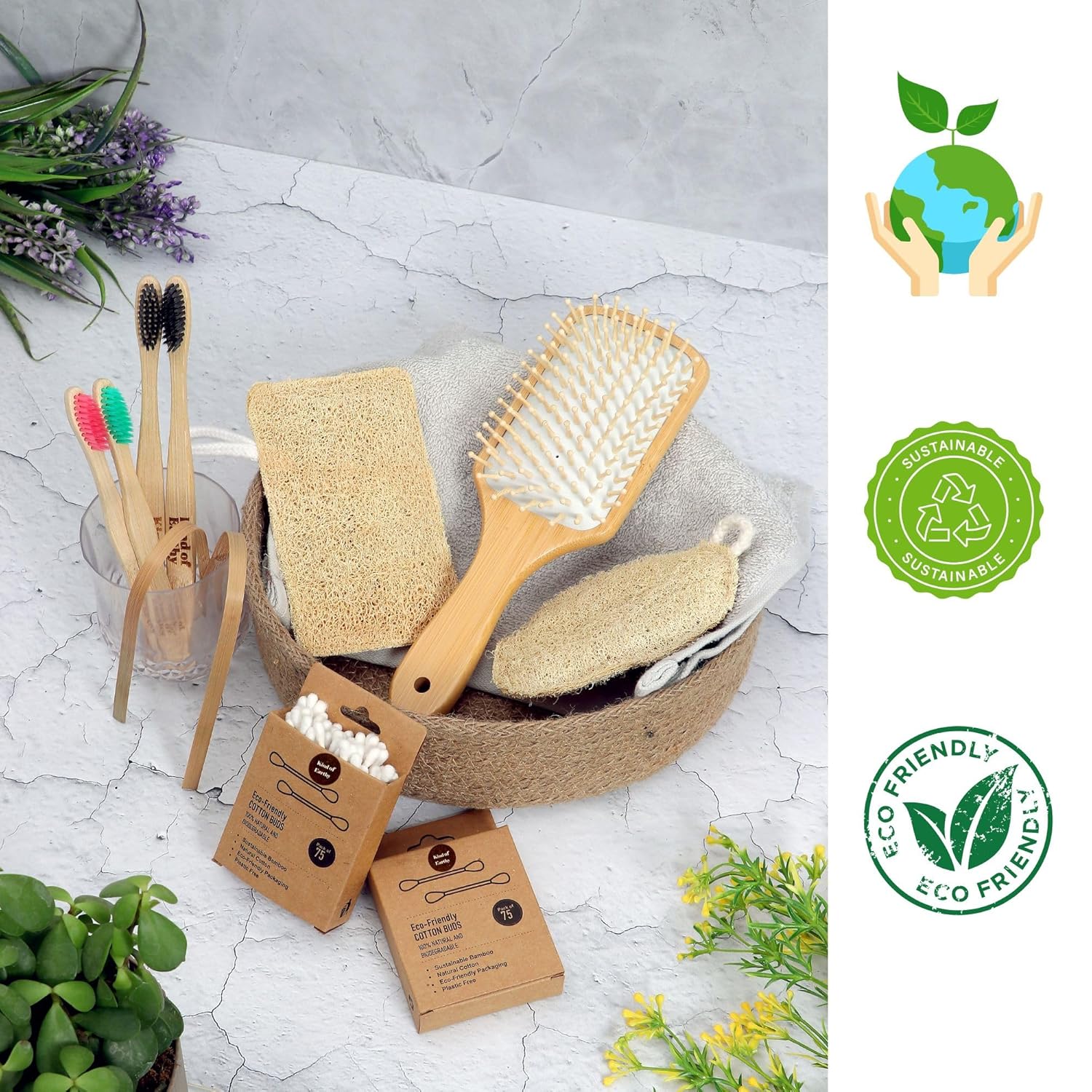 Bathroom Bliss Set | Eco Friendly Bathroom Essentials Gift Set – Gift Hampers on Brown Living™. SKU: KOE017-GP7. Img 5.
