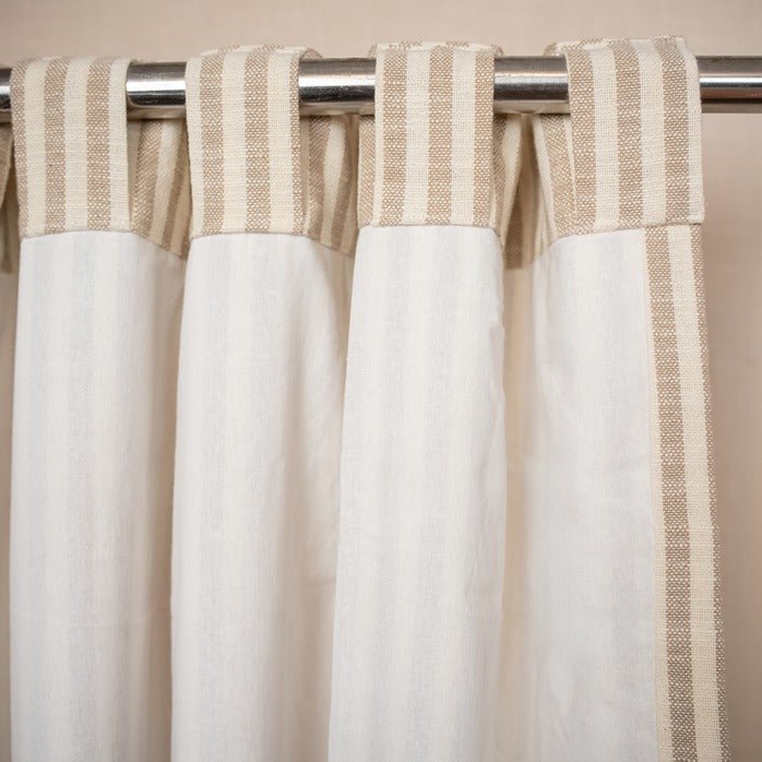 Beige Yarn Dyed Cotton Stripe Curtains | Modern Minimal Window Drapes – Curtains & Drapes on Brown Living™. SKU: el-0113. Img 8.