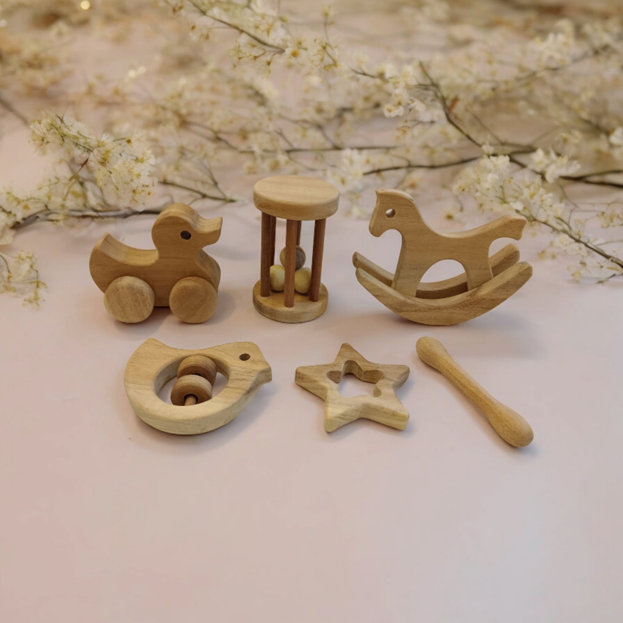 Birthday Gift Neem Wooden Combo Toys for Toddlers | Safe Play Set – Wooden Toys on Brown Living™. SKU: SWRT_SHRS-TMBLR-DK-DV-STR-DBL. Img 2.