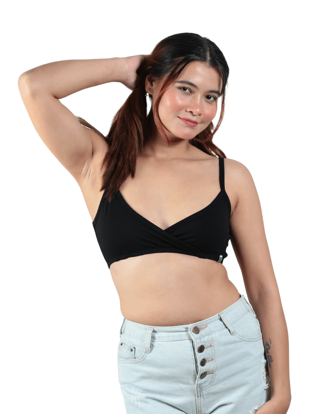Black Amora Bralette | Stylish & Comfortable Cotton Bralette for Women – Womens Top on Brown Living™. SKU: 008AMORABLACKXS. Img 3.