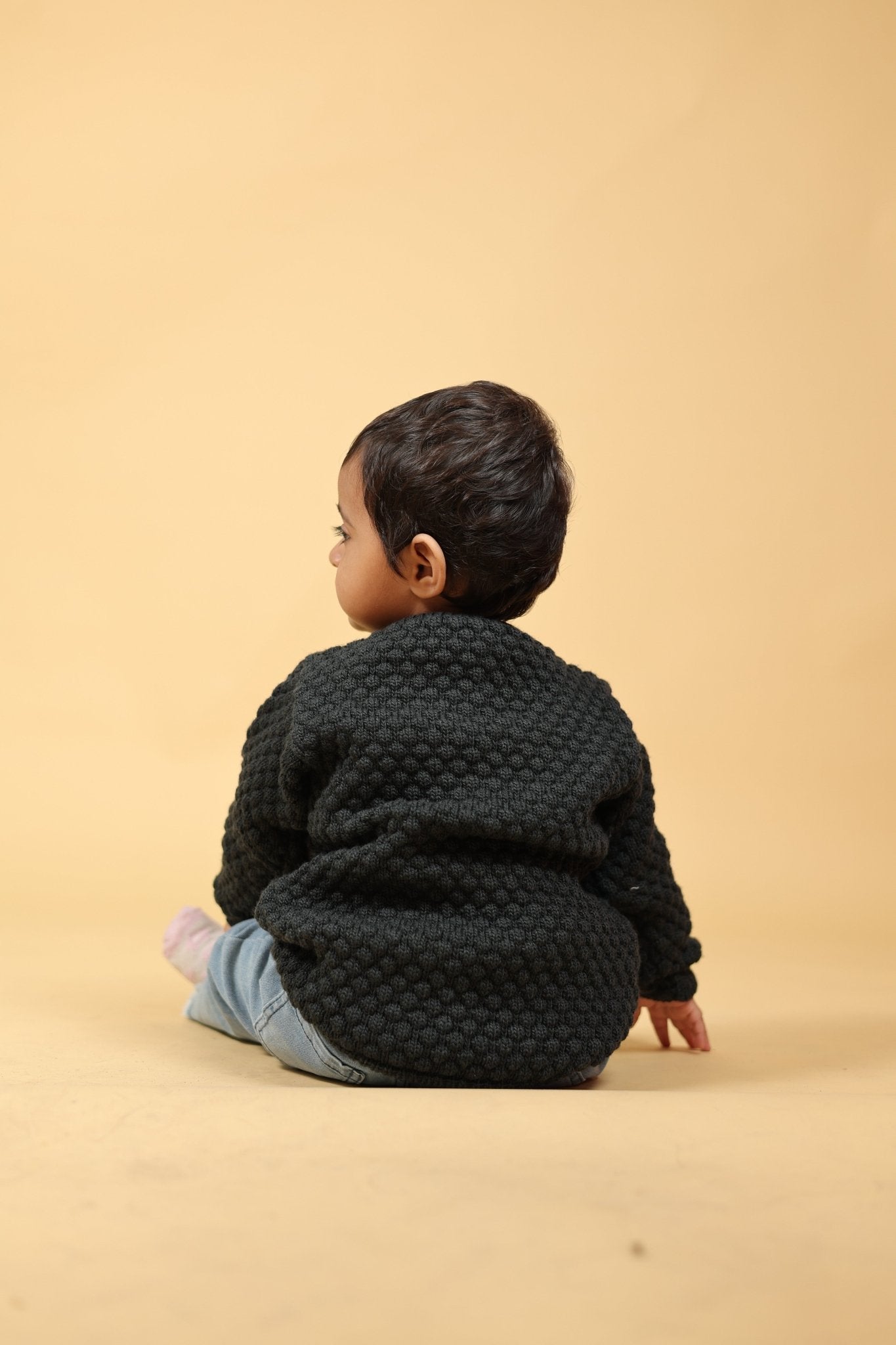 Black Bear Merino Wool Baby Cardigan – Herbal Dyed & Cozy – Kids Daywear Sets on Brown Living™. SKU: BBC01001. Img 4.