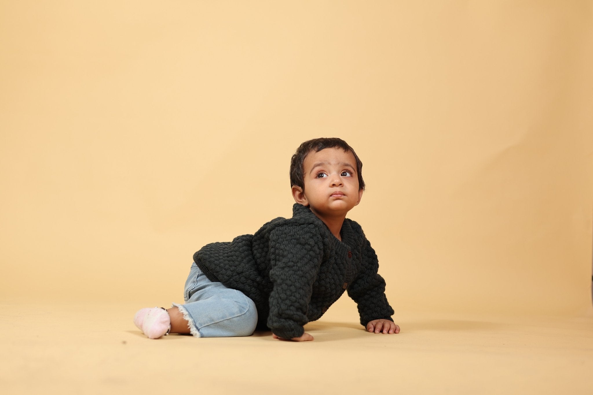 Black Bear Merino Wool Baby Cardigan – Herbal Dyed & Cozy – Kids Daywear Sets on Brown Living™. SKU: BBC01001. Img 1.