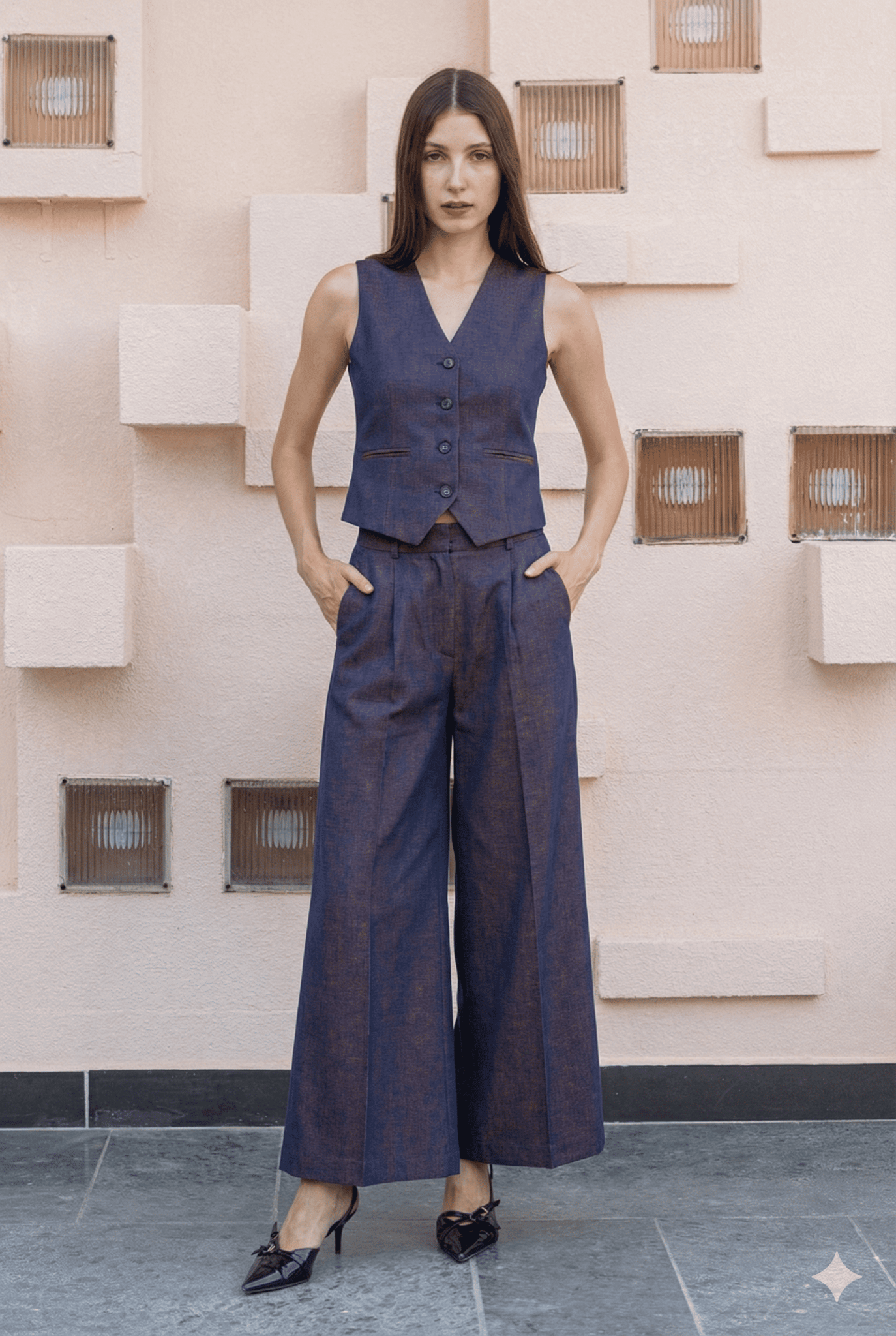 Black Cotton Co - Ord Set | Sleeveless Vest & Straight - Leg Trousers – Womens Co - Ord Sets on Brown Living™. SKU: BL_HOA86. Img 1.