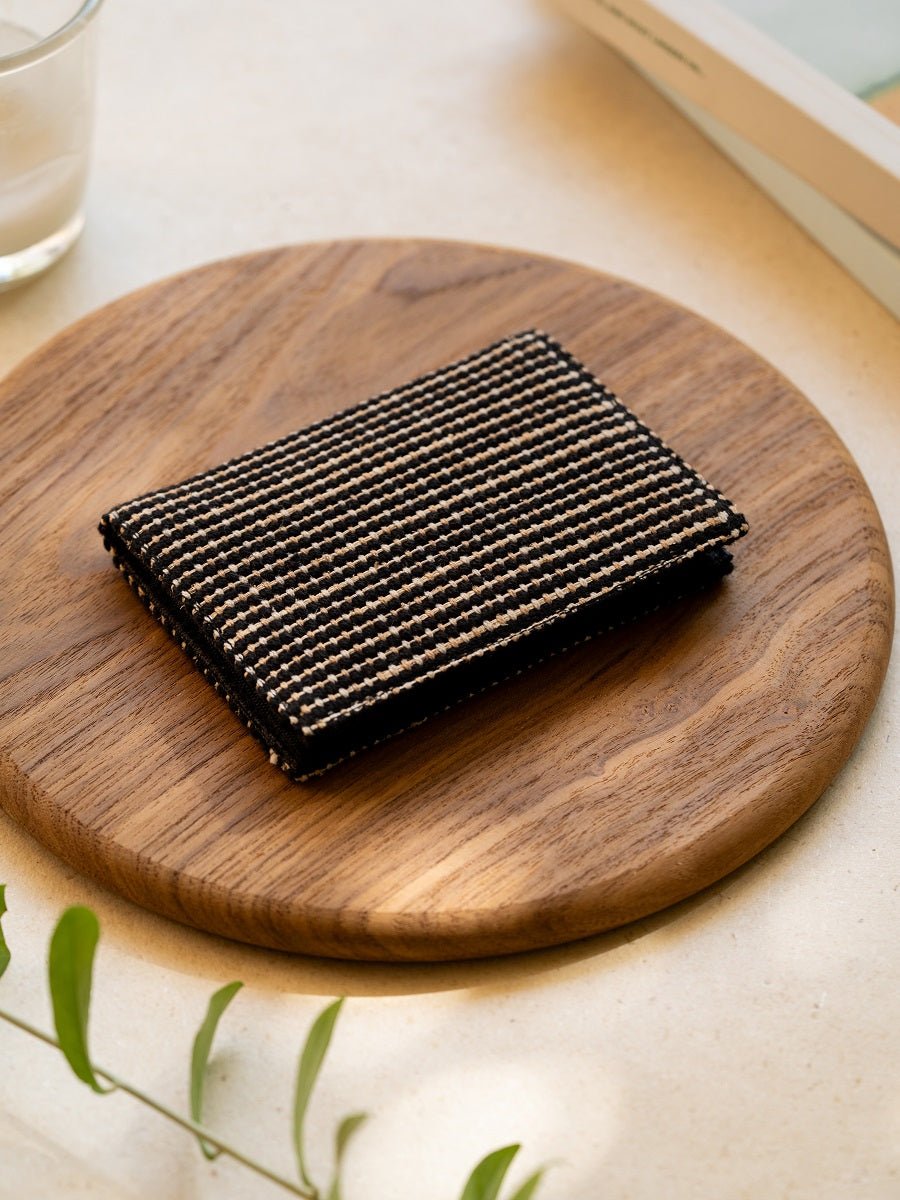 Black Handwoven Card Holder | Rekha Minimal Wallet – Card Sleeves on Brown Living™. SKU: S25REKHCARD220-BLK. Img 2.