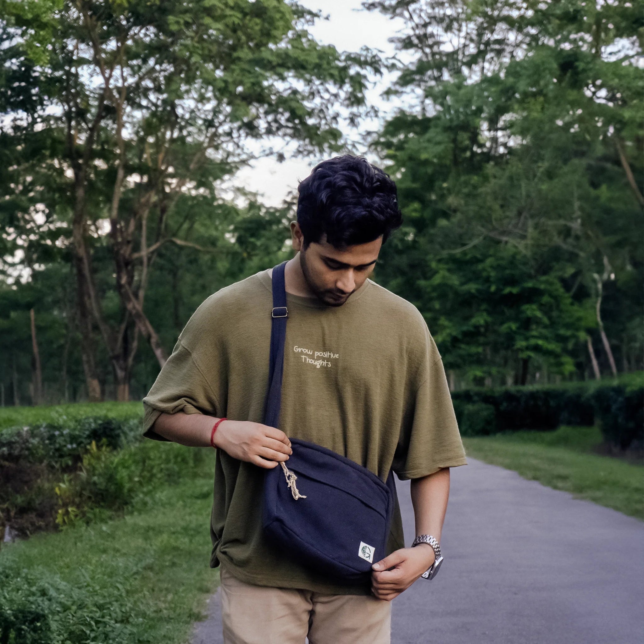 Black Reiek Sling Bag | Sustainable Hemp Crossbody Bag – Womens Handbag on Brown Living™. SKU: OGSBGRK02. Img 14.