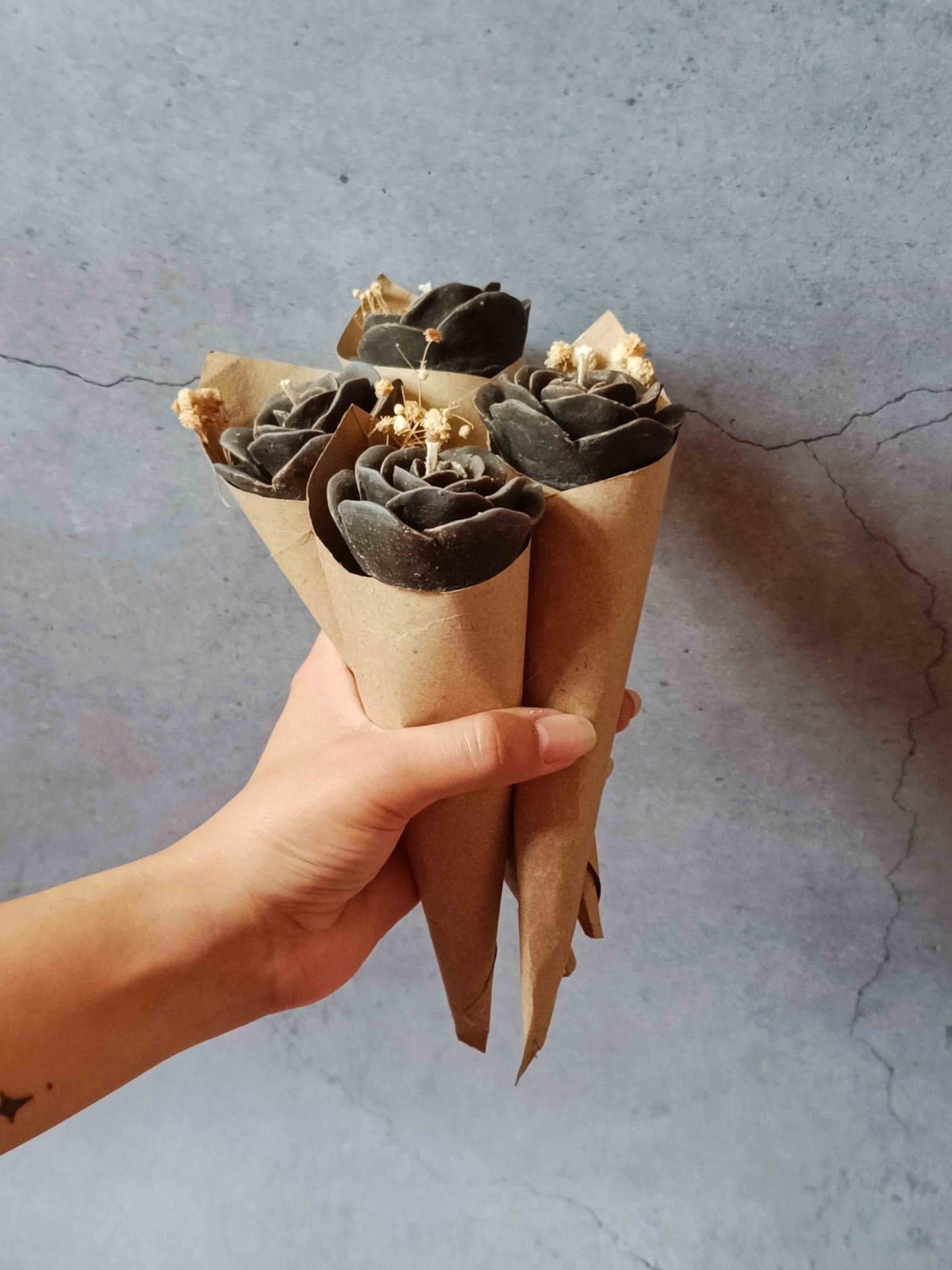 Black Rose Soywax Candle Flower Bouquet (Sweet Patchouli) | Verified Sustainable by Brown Living™