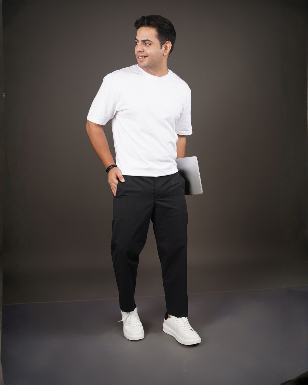 Black Straight Fit Cotton Trousers | Semi-Formal Wear – Mens Trousers on Brown Living™. SKU: AT15H-TROUSER-30. Img 7.