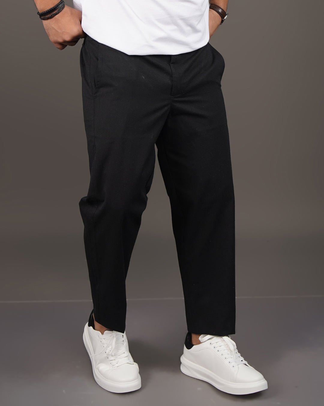 Black Straight Fit Cotton Trousers | Semi-Formal Wear – Mens Trousers on Brown Living™. SKU: AT15H-TROUSER-30. Img 6.
