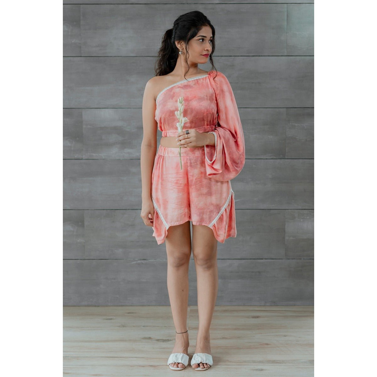 Blaire Peach One Shoulder Top | Stylish Women Asymmetric Top – Womens Top on Brown Living™. SKU: TMS0157-XS. Img 2.