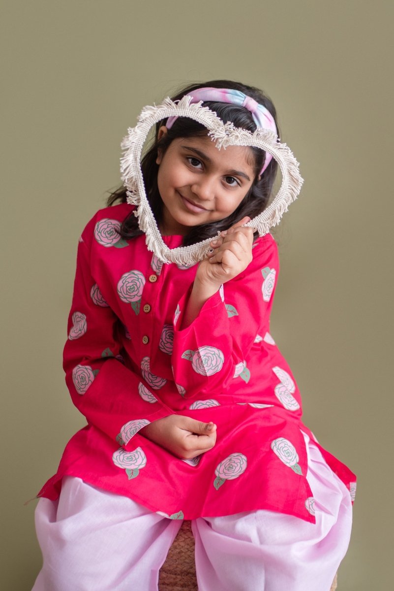 Bloomimg Red - Girls Ethnic Wear – Kids Ethnic Sets on Brown Living™. SKU: MITHEW - 040 - 1. Img 2.