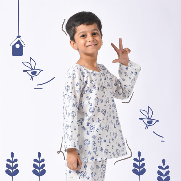 Blue Birds- Kids Cotton Pyjama Set | Verified Sustainable Kids Pajamas on Brown Living™