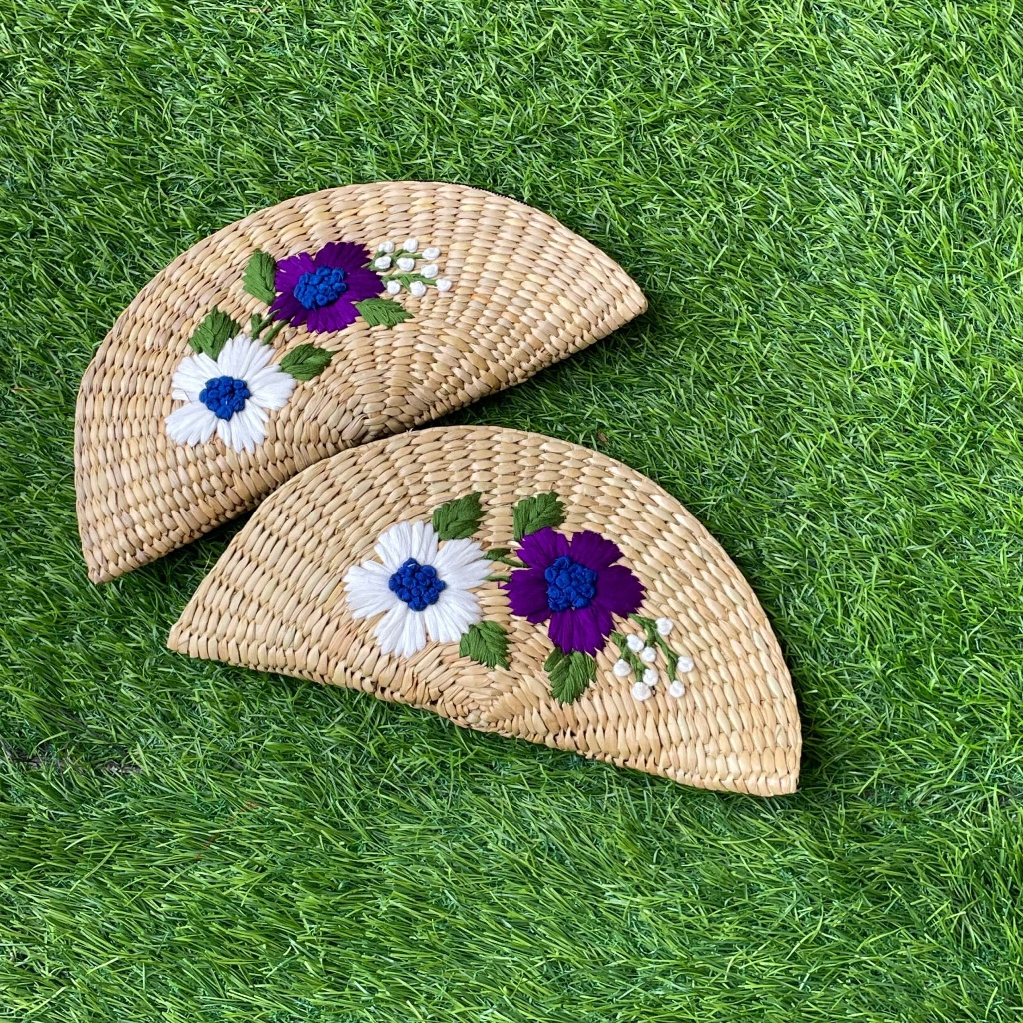 Blue Floral Embroidered Kauna Grass Clutch – Womens Accessories on Brown Living™. SKU: K2. Img 1.