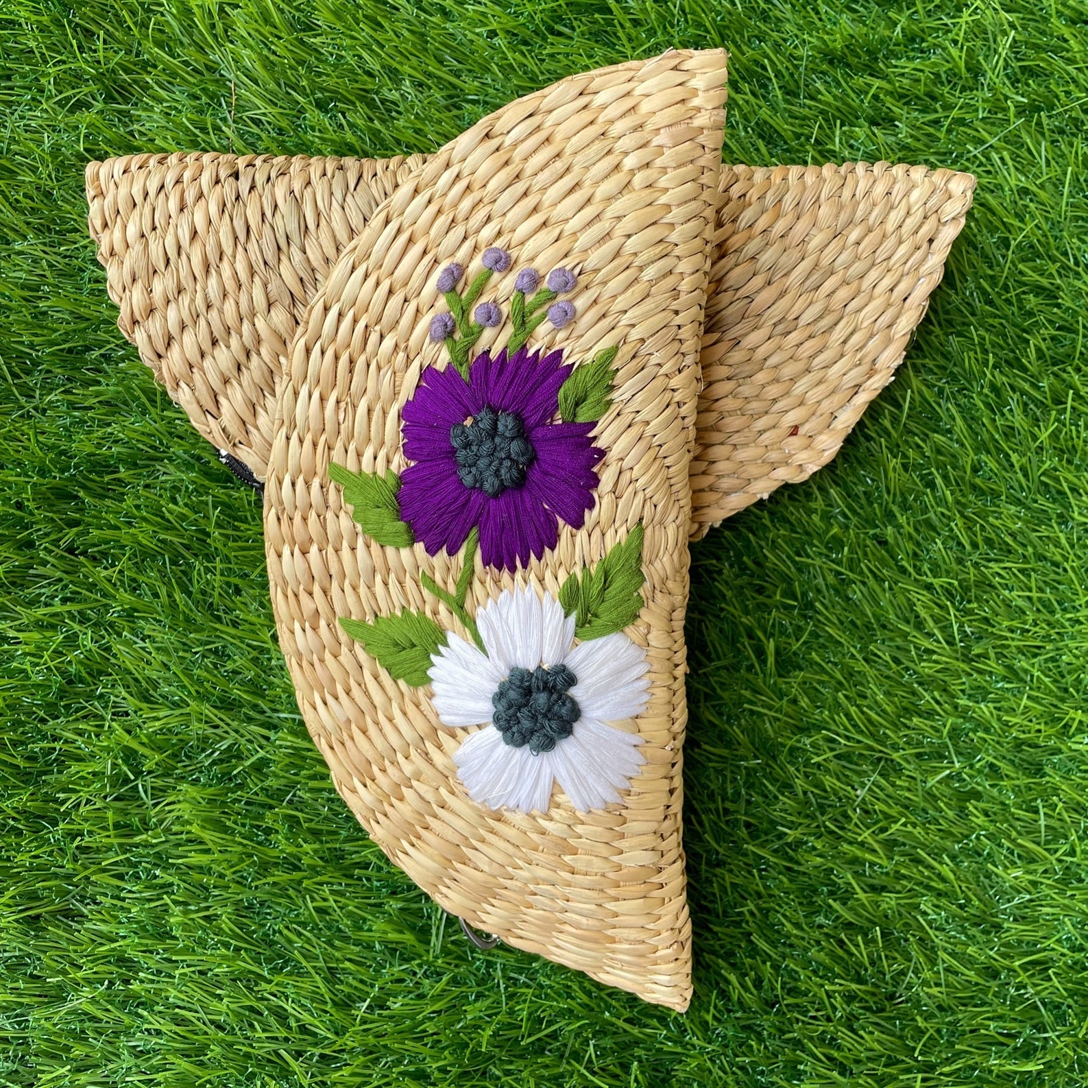 Blue Floral Embroidered Kauna Grass Clutch – Womens Accessories on Brown Living™. SKU: K2. Img 2.