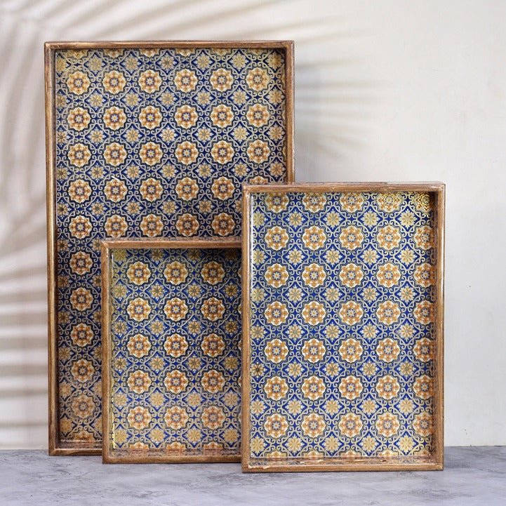 Blue Gold Foiling Tray - Set of 3 – Trays & Platters on Brown Living™. SKU: MJ00113TY. Img 1.