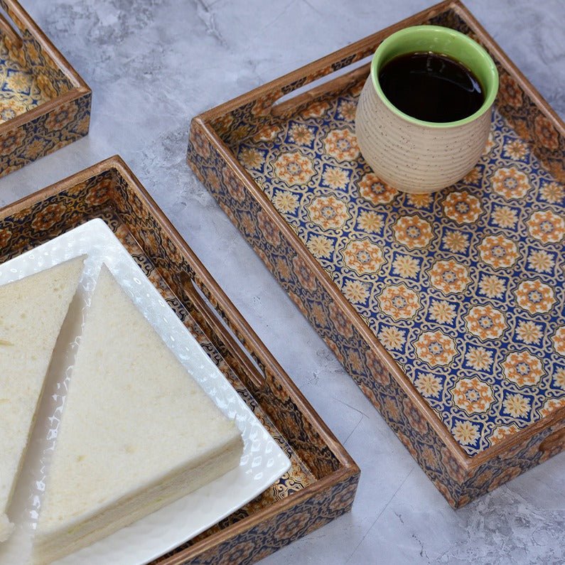 Blue Gold Foiling Tray - Set of 3 – Trays & Platters on Brown Living™. SKU: MJ00113TY. Img 3.