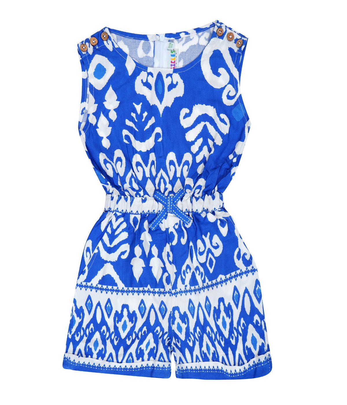 Blue Ikat Romper For Girls | Regular Fit Comfortable Ethnic Wear – Kids Daywear Sets on Brown Living™. SKU: PG170_1. Img 1.
