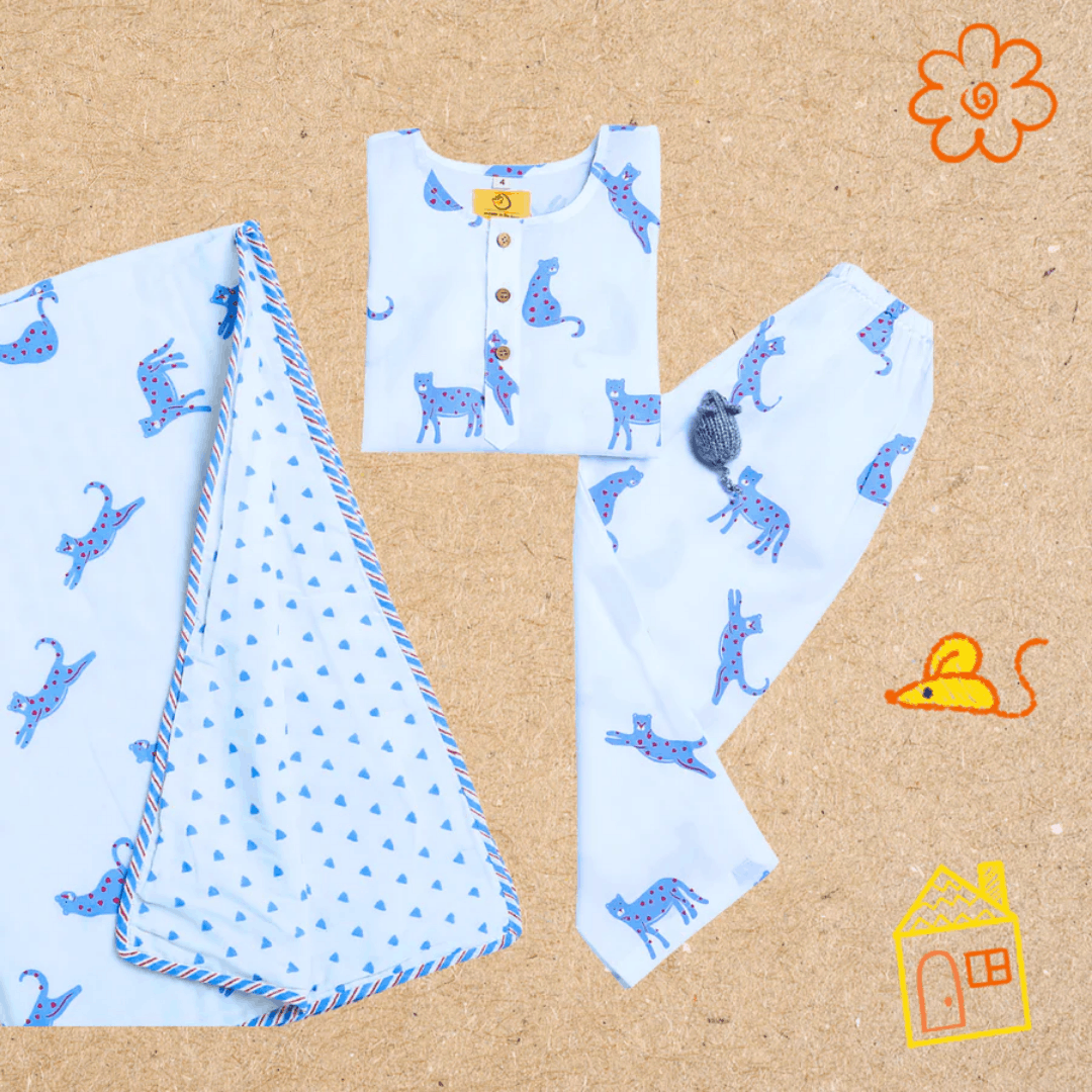 Blue Panther - Unisex Kids Cotton Nightwear – Kids Pyjamas on Brown Living™. SKU: MITHNW-028-1. Img 9.