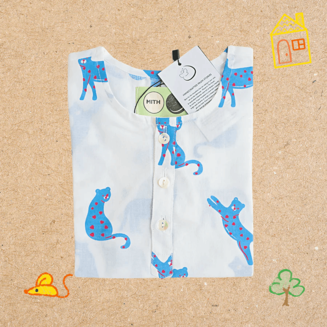 Blue Panther - Unisex Kids Cotton Nightwear – Kids Pyjamas on Brown Living™. SKU: MITHNW-028-1. Img 3.