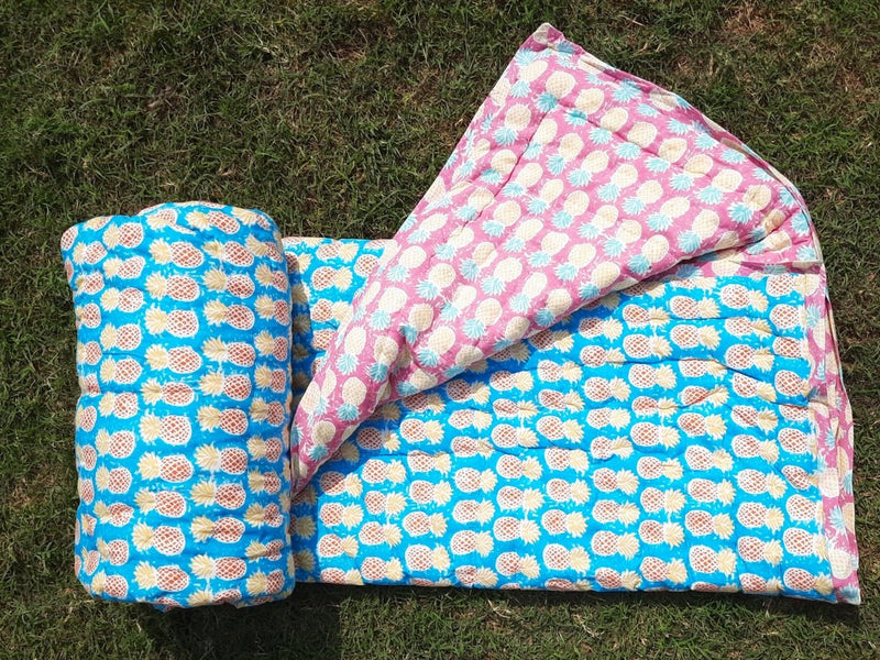 Blue & Pink Pineapple Kids Handmade Quilt | Verified Sustainable Bed Linens on Brown Living™