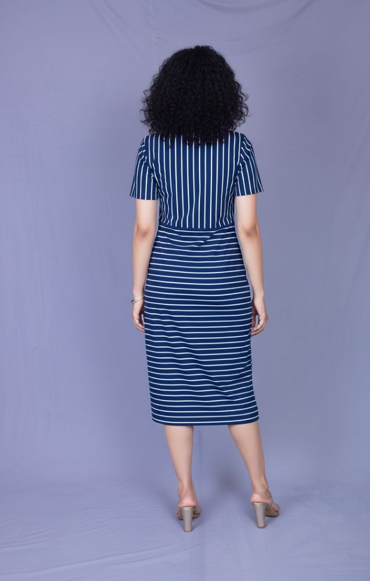 Blue Striped Cotton Dress – Comfortable & Stylish Everyday Wear for Women – Womens Dress on Brown Living™. SKU: MD22007XS. Img 5.