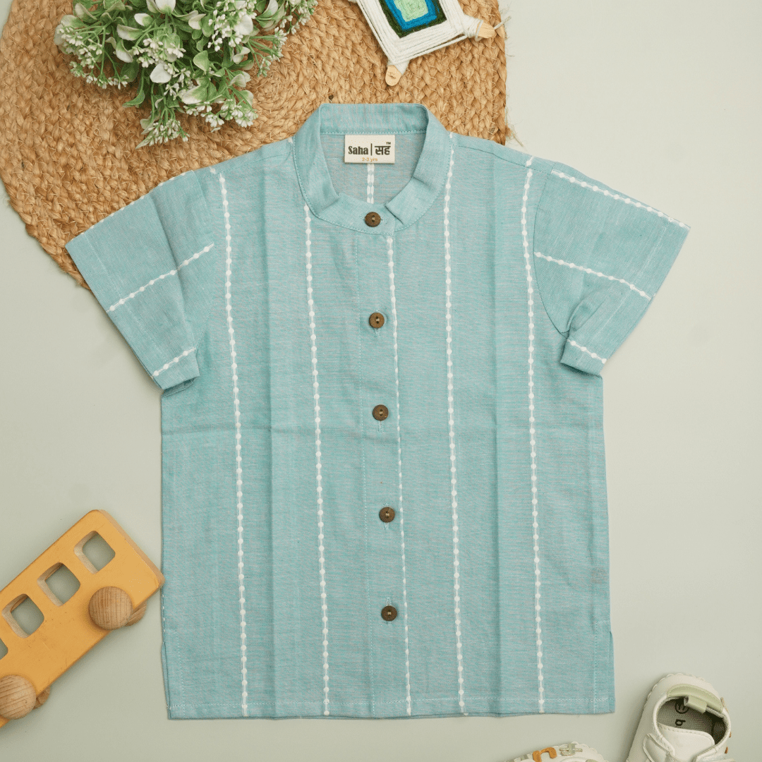 Blue Striped Cotton Shirt for Kids | Unisex Casual Shirt – Kids Shirts on Brown Living™. SKU: ALBS1. Img 2.
