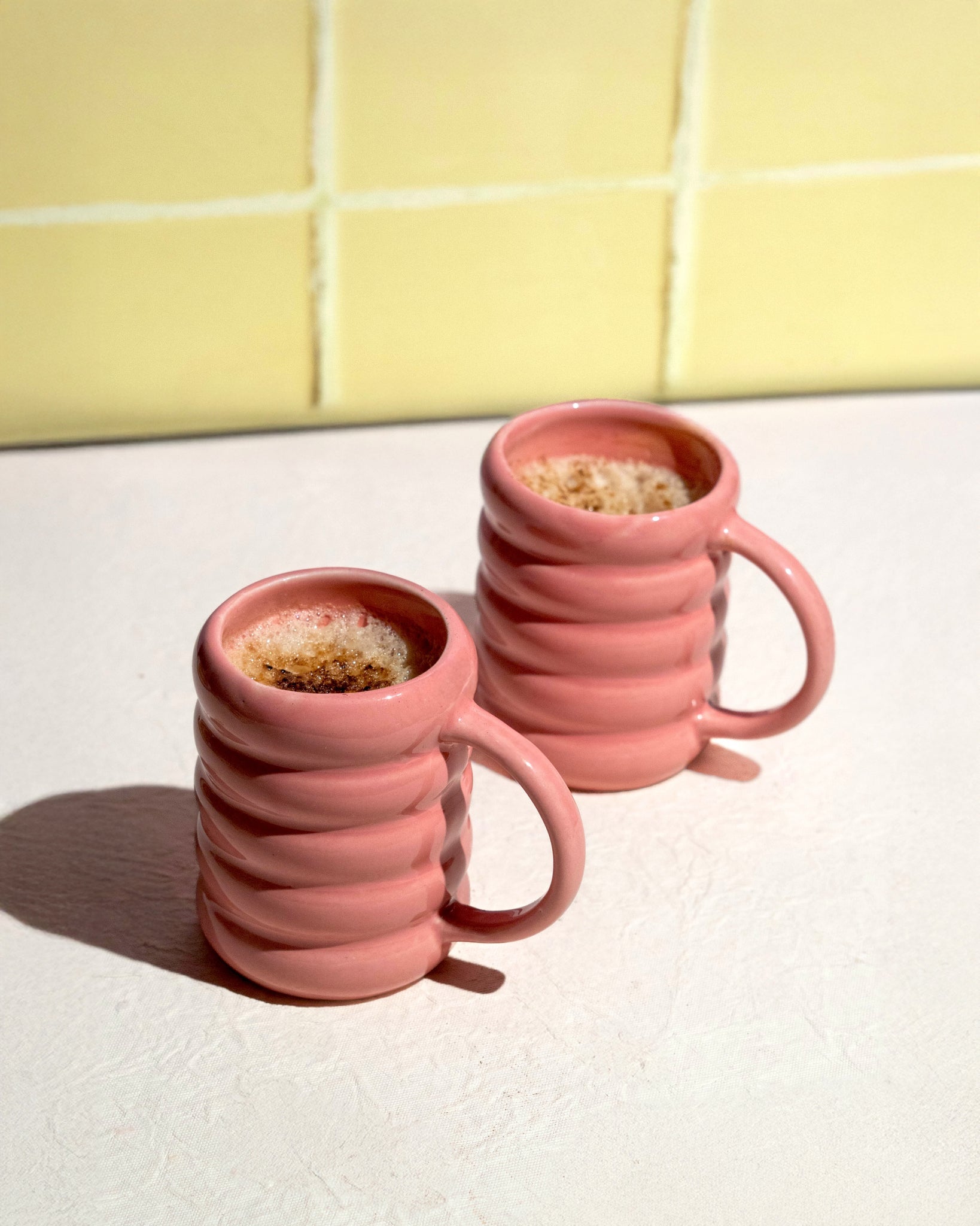 Blush Bumps Ceramic Mug Set of 2 | Textured Handmade Coffee & Tea Mugs – Cups & Saucers on Brown Living™. SKU: MS-DRK-0012-MUG. Img 2.