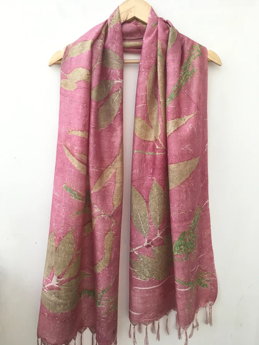 Blush Forest Ecoprinted Scarf | Botanical Print Sustainable Scarf – Womens Scarf on Brown Living™. SKU: PS6. Img 3.