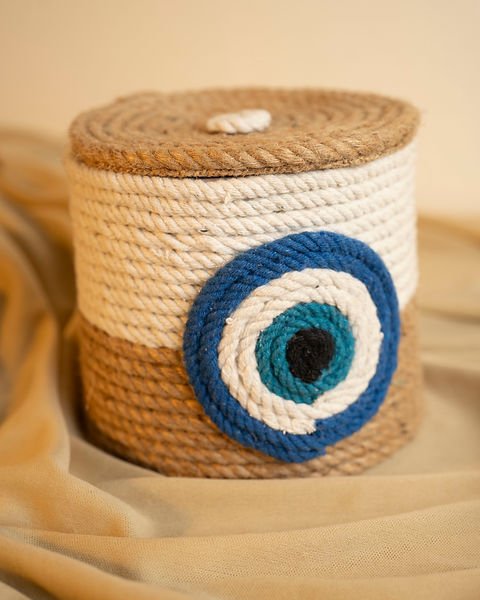 Boho Chic Jute Storage Basket | Eco - Friendly Woven Organizer for Home – Baskets & Boxes on Brown Living™. SKU: ANTBCSBHG. Img 4.