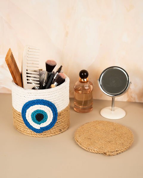 Boho Chic Jute Storage Basket | Eco - Friendly Woven Organizer for Home – Baskets & Boxes on Brown Living™. SKU: ANTBCSBHG. Img 2.