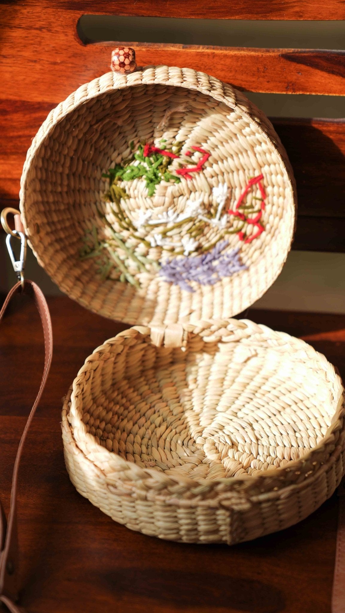 Boho Embroidered Kauna Sling Bag | Handcrafted Natural Fiber Bag – Handbags on Brown Living™. SKU: 451KD. Img 3.