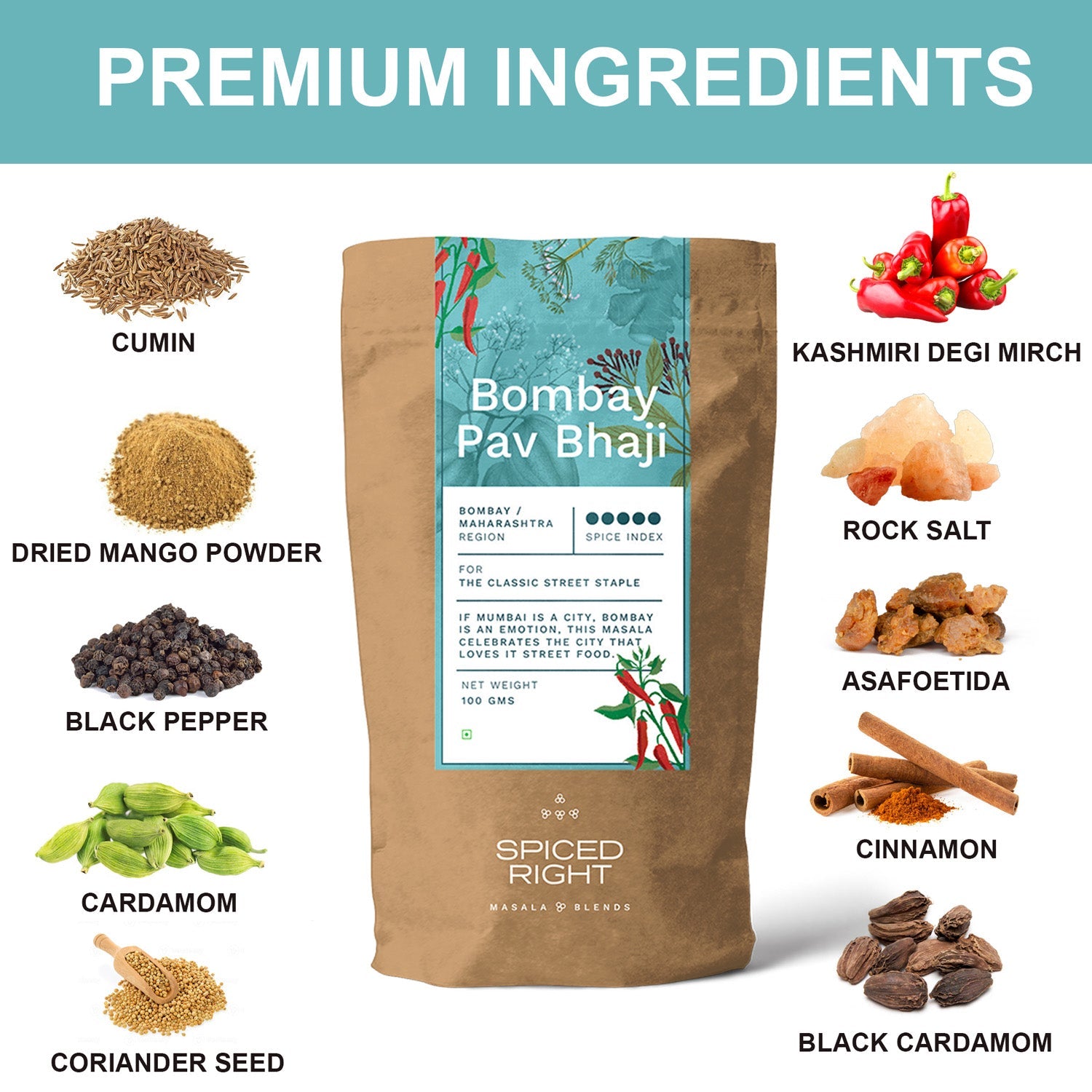 Bombay Pav Bhaji Masala - Mumbai Street Food, No Fillers – Seasonings & Spices on Brown Living™. SKU: SRPB. Img 6.