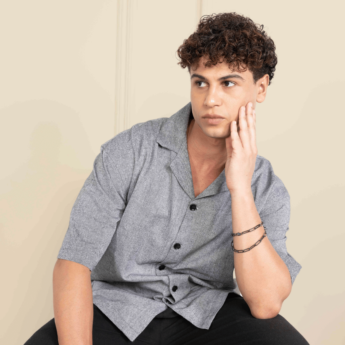 Box Fit Cuban Collar Shirt For Men | Grey – Men Shirt by Hope - House of Pure Eco available on Brown Living™. 38 . SKU: 1013_38. Img 7.