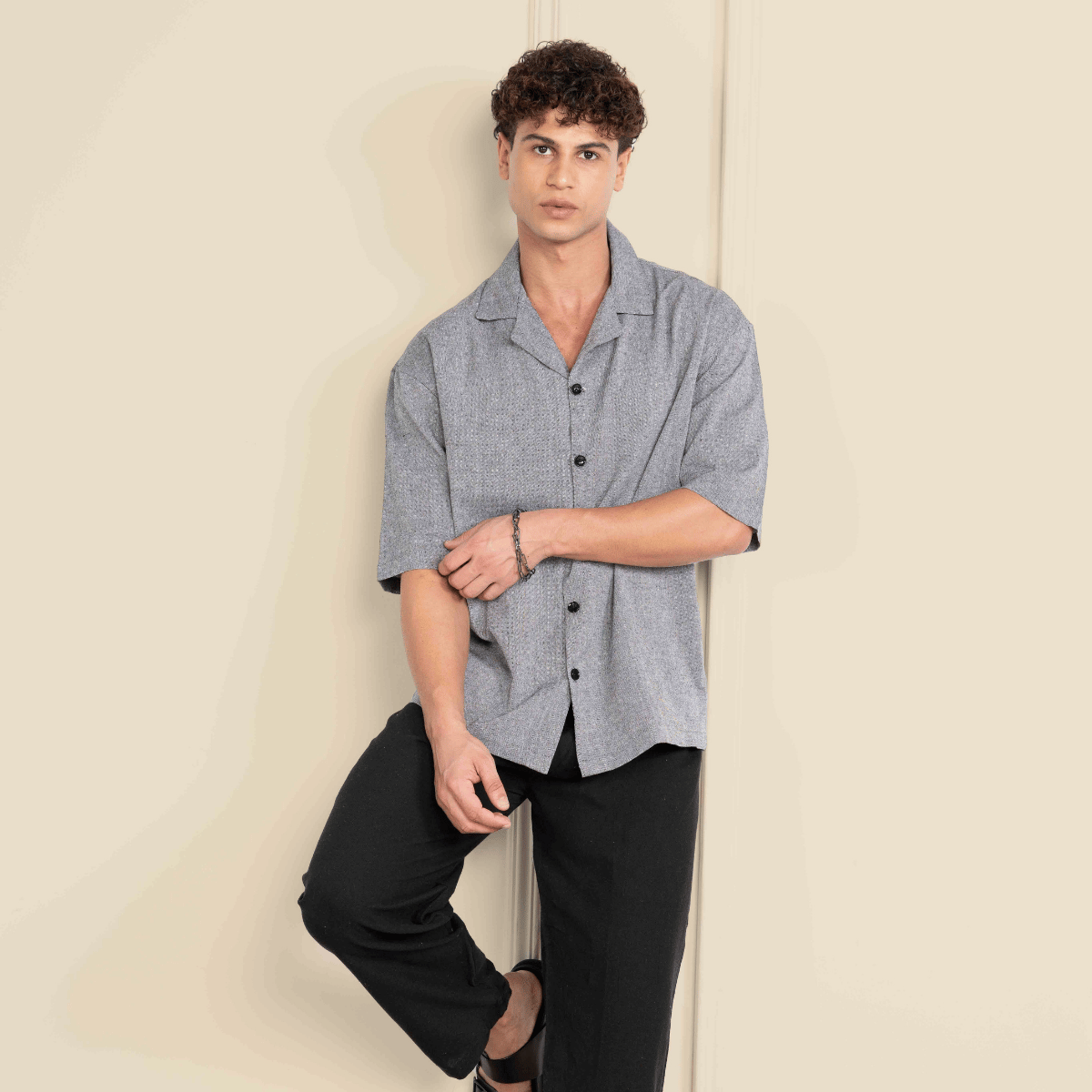 Box Fit Cuban Collar Shirt For Men | Grey – Men Shirt by Hope - House of Pure Eco available on Brown Living™. 38 . SKU: 1013_38. Img 8.