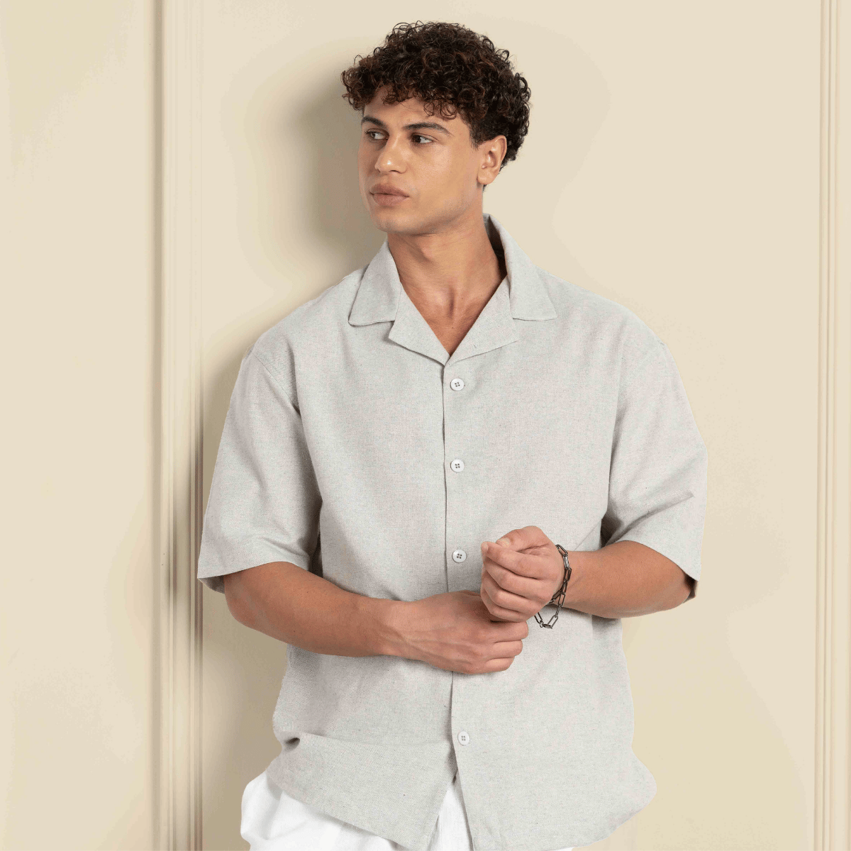 Box Fit Cuban Collar Shirt For Men | Melange Grey – Men Shirt by Hope - House of Pure Eco available on Brown Living™. 38 . SKU: 1017_38. Img 7.
