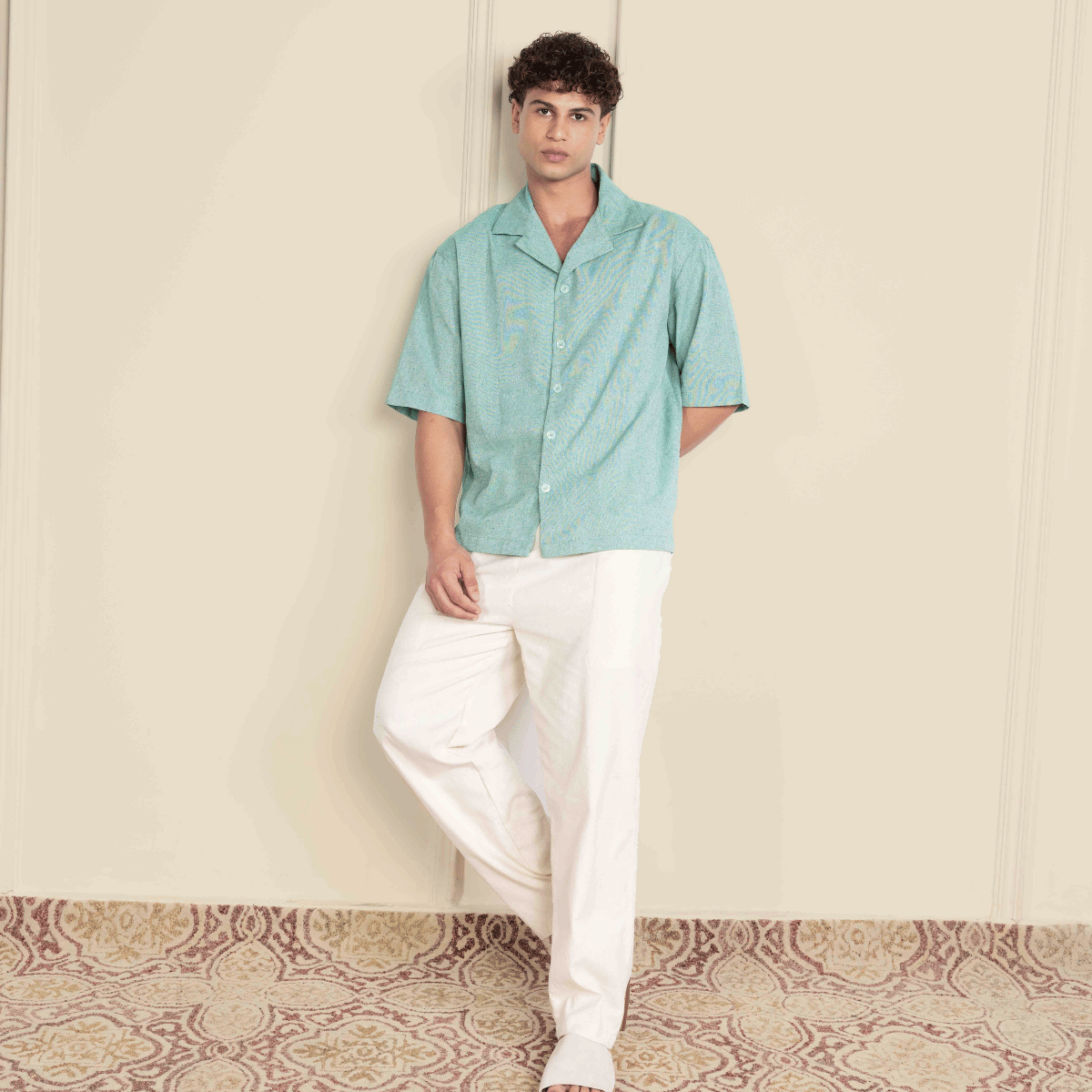 Box Fit Cuban Collar Shirt For Men | Sea Green – Men Shirt by Hope - House of Pure Eco available on Brown Living™. 38 . SKU: 1037_38. Img 5.