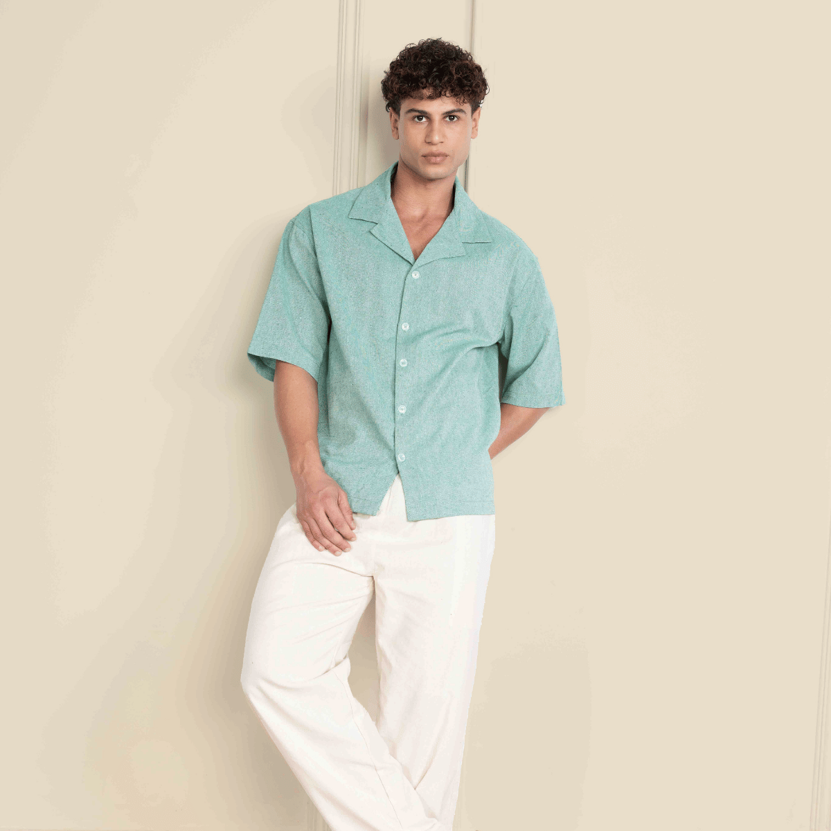 Box Fit Cuban Collar Shirt For Men | Sea Green – Men Shirt by Hope - House of Pure Eco available on Brown Living™. 38 . SKU: 1037_38. Img 7.