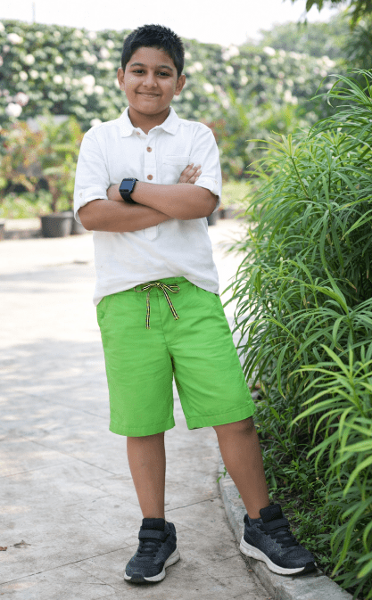 Boys Chartreuse Green Shorts Regular Fit – Comfortable Casual Summer W – Kids Shorts on Brown Living™. SKU: PB204_1. Img 1.